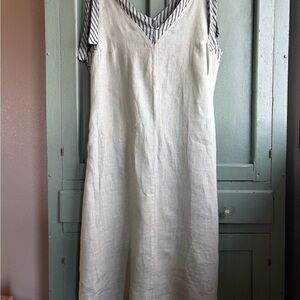 Lightweight V-Neck Linen Slip Dress in Natural